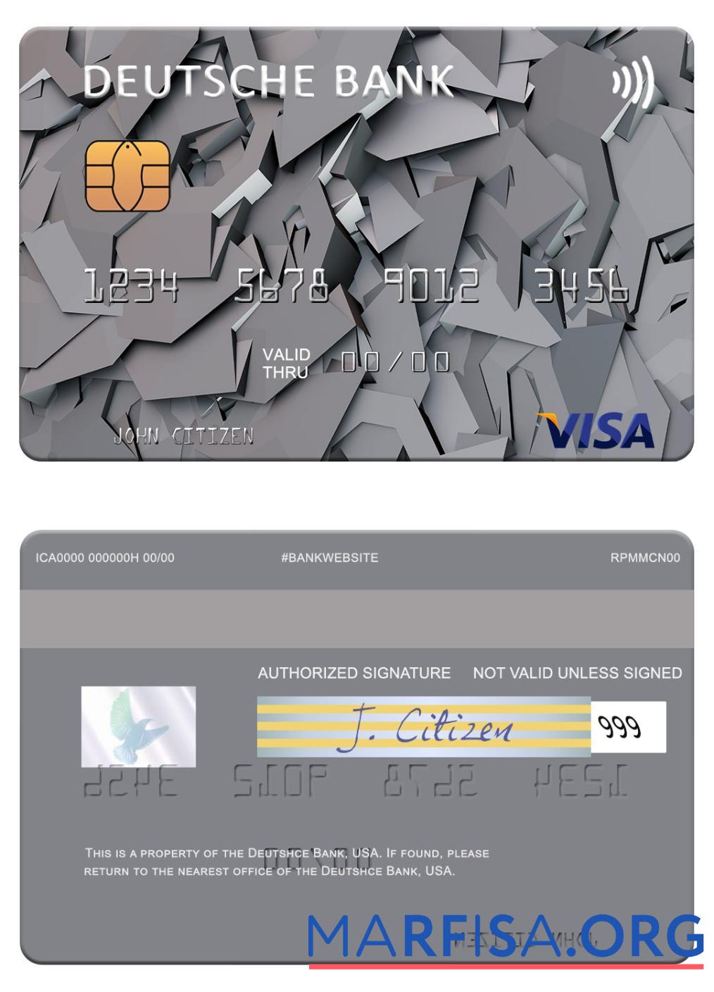Blank USA Deutsche Bank visa card sample